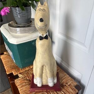Vintage Hand Carved Painted Tall Dog Figurine With Bow Tie “Dressed for Dinner”